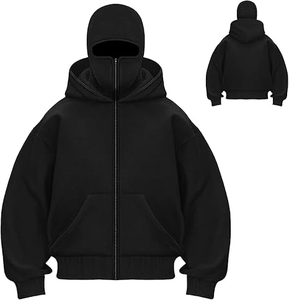 Sweat à capuche noir surdimensionné pour homme avec masque intégré couvrant tout le visage - Product Image 1