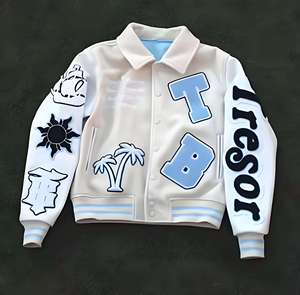 Custom <b>White</b> Varsity <b>Jacket</b> <b>Men</b> Embroidered Letterman Coat Windproof Breathable Casual College Outerwear - Product Image 1