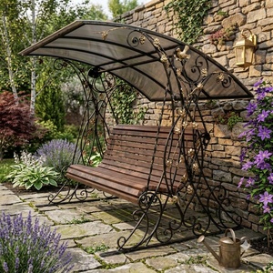 Silla Columpio de Jardín de Hierro Forjado Galvanizado Resistente a la Corrosión, Diseño Victoriano, con Cojín No Impermeable para Exteriores - Product Image 4