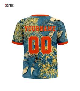 T-shirt de sport pour homme Corex, imprimé par sublimation, manches courtes, col rond, séchage rapide, coupe classique, motif bleu et jaune - Product Image 2