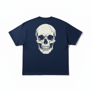 เสื้อยืดลำลองผู้ชายทรงโอเวอร์ไซส์ สีน้ำเงินเข้ม พร้อมโลโก้ด้านหน้า ผลิตอย่างพิถีพิถันด้วยผ้าฝ้ายเนื้อหนา 100% เพื่อความสบาย - Product Image 4