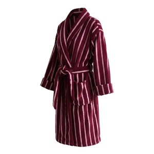 Bata de Baño de Felpa a Rayas para Mujer, Larga, de Manga Larga, Cuello en V, Suave y Acogedora, de Invierno, Transpirable, de Algodón Tejido - Product Image 6