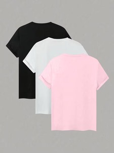 เสื้อยืดคอกลมแขนสั้นผู้ชายคุณภาพสูง ผ้าฝ้าย 100% ทรงปกติ สีพื้น ผ้าเจอร์ซีย์ถัก สวมใส่สบาย สีดำ ขาว ชมพู - Product Image 2