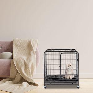 Gabbia per Gatti da Interno da 26 Pollici, Robusta, in Metallo Rinforzato, con Ruote Bloccabili, Vassoi Scorrevoli, Doppie Porte, Recinto Confortevole per Gatti - Product Image 5