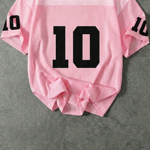 T-shirt unisexe tendance à imprimé graphique de maillot de football américain, col en V, manches courtes, décontracté, grande taille, rose - Collection été - Product Image 4