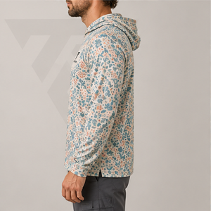 Wholesale <b>Coral</b> Reef Print Fishing Hoodie Custom Long Sleeve Hooded UPF 50 Sun Protection Performance Fishing Shirt - Product Image 2