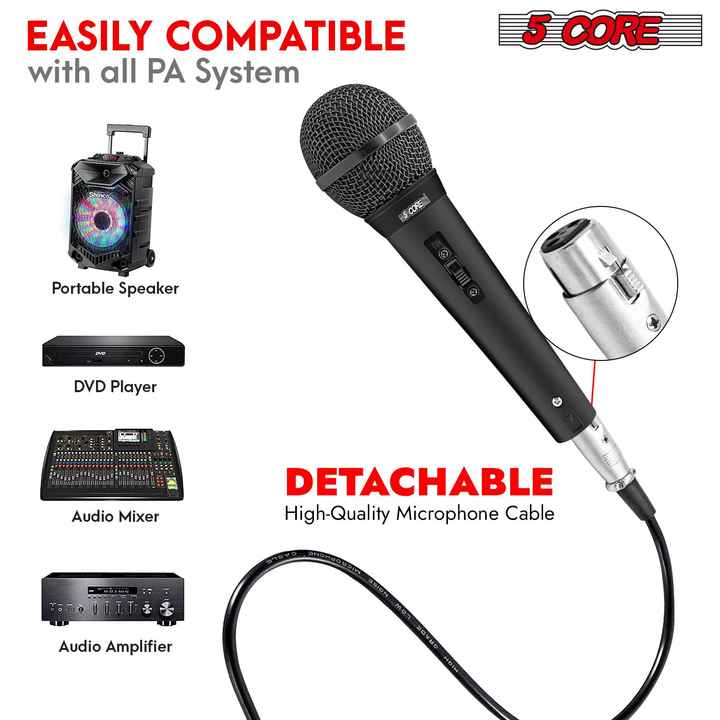 5 CORE Dynamic Vocal Handheld Mic Cardioid Unidirectional Switch XLR Audio Cable for Singing Karaoke Public Speaking Microphone