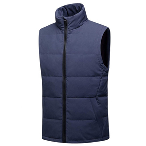 <b>Men's</b> Navy Blue Stand Collar Quilted Puffer <b>Vest</b> Windproof Lightweight Winter Outerwear Sleeveless Zipper Front Casual Style - Product Image 1