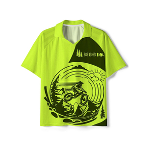 Men's Lime Green Mountain Bike Print Short Sleeve Polo Shirt Moisture Wicking <b>Polyester</b> Summer Wear Regular Fit - Product Image 1