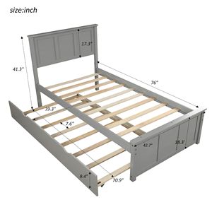 Twin Size Gray <b>Platform</b> <b>Bed</b> with Trundle Up-Holstered <b>Bed</b> <b>Frame</b> - Product Image 3
