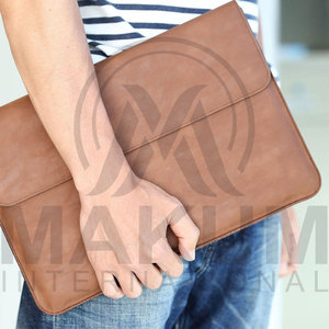 Brown PU Leather & Original Leather <b>Laptop</b> <b>Sleeve</b> with Flap Closure and Inner Pocket for Portable Protection - Product Image 5
