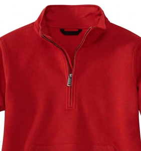 Vibrant <b>Red</b> Quarter Zip <b>Sweatshirt</b> Custom Logo Print Fleece Pullover Stand Collar Bold <b>Red</b> Casual Streetwear Heavyweight Cotton - Product Image 3