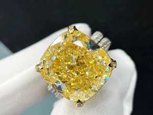 Fancy Yellow 5CT Cushion Cut Moissanite Halo <b>Ring</b> Dual Eternity Band 925 Silver Fine <b>Proposal</b> Gift For Party Charms - Product Image 1
