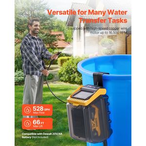 Pompa Sommergibile Portatile Senza Fili da 528 GPH per Trasferimento Acqua, Pompa di Drenaggio con Attacco G3/4 per Tubo da Giardino, Compatibile con Batteria Dewalt 20V MAX - Product Image 5