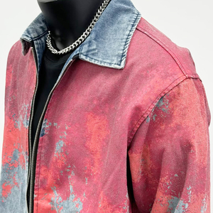 <b>Custom</b> <b>Denim</b> <b>Jackets</b> High Quality Cotton <b>Denim</b> Drop Shoulder Stitching <b>Denim</b> Jeans <b>Jacket</b> Men Streetwear Turn-Down Collar Zipper - Product Image 4