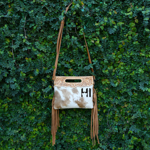 Bolso Bandolera Boho Hecho a Mano de Cuero de Vaca con Pelo, Bordado Estilo Western, con Correa Desmontable - Product Image 1