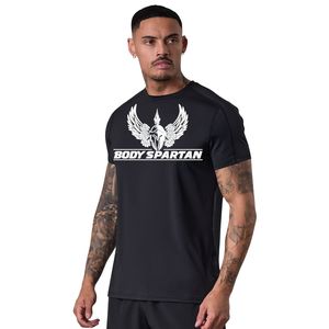 Camiseta de entrenamiento con gráficos negros para hombre, cuello redondo, manga corta, atlética, para gimnasio, entrenamiento, fitness, correr, ropa deportiva informal, ropa deportiva - Product Image 1