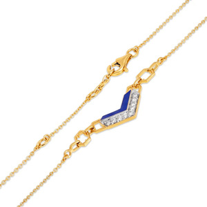 Collar con Colgante de Diamantes Chevron Azul Rey con Diseño Geométrico de Eslabones Dorados - Product Image 1