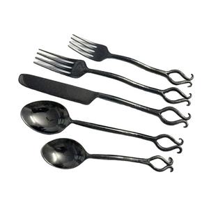 Stainless Steel Black Rustic Handle Stainless Steel <b>Cutlery</b> Set with Black Unique Handmade Handle Design for Home - Product Image 1