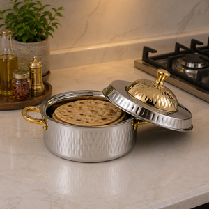 Casserole isotherme à double paroi en acier inoxydable de qualité supérieure avec couvercle doré, bol de service alimentaire pour la cuisine et la salle à manger - Product Image 2