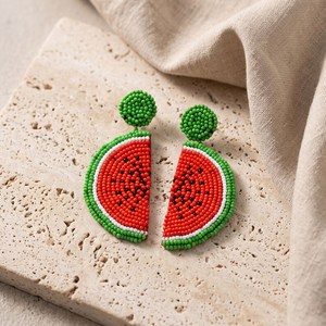 Boucles d'oreilles artisanales en perles de rocaille, forme ovale, colorées, en polyester, rose et vert, bijoux fantaisie pour femme, accessoire de mode pour soirée - Product Image 3