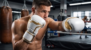 Guantes de Boxeo de Cuero Blanco Dorado con Diseño de Logotipo Personalizado, Equipo de Entrenamiento Profesional - Modelo Dumela International DI-BG-26 (Personalizable) - Product Image 5
