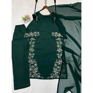 Magnifique ensemble haut-bas et dupatta en mousseline de soie verte pour femme, idéal pour les soirées, rehausse l'élégance, taille M - Product Image 3