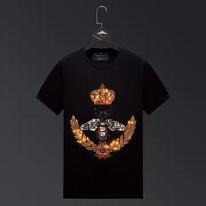 T-shirt en toile orné de strass pour homme 2026 – Mélange polyester/coton, col rond, coupe classique, respirant, haute qualité, luxe, décontracté, personnalisable - Product Image 5