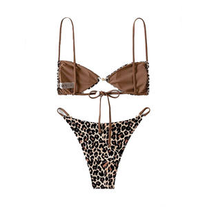 Conjunto de Bikini de 2 Piezas con Estampado de Leopardo para Mujer, Traje de Baño con Tirantes Ajustables, Anillo Metálico, Estilo Brasileño, Ropa de Playa, Marca Privada - Product Image 5