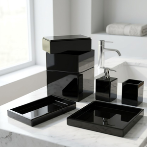 Premium Glass Bathroom Set Modern Clear Bathroom Accessories Kit Soap Dispenser <b>Toothbrush</b> <b>Holder</b> Tumbler Soap Dish Elegant Home - Product Image 2