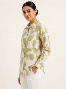เสื้อเชิ้ตพิมพ์ลายผู้หญิง |   สีเขียวมะกอกและสีเบจ |   ผ้าเรยอน |   ชุดลำลองและชุดทำงาน - Product Image 2