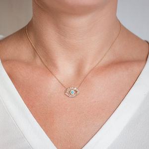 Collier pendentif AMBER JEWELS Golden Eye, pierre turquoise, diamants taille brillant, plaqué or rose, style bohème, bijoux unisexe - Product Image 2