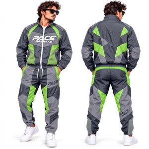 Ensemble veste coupe-vent et pantalon pour homme, marron kaki anthracite, imperméable, entièrement zippé, avec empiècements contrastants, vêtements de sport, vente en gros - Product Image 4