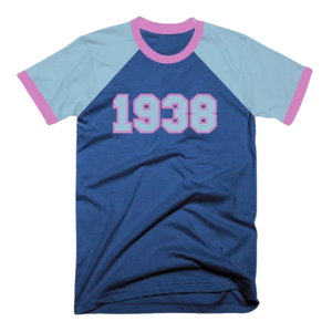 เสื้อยืดสีน้ำเงินกรมท่า สีฟ้าอ่อน ปี 1938 ปักลายโมโนแกรม แขนสั้น สวมใส่สบายในฤดูร้อน ผ้าฝ้าย 100% ระบายอากาศได้ดี เป็นมิตรกับสิ่งแวดล้อม สำหรับผู้หญิง - Product Image 1