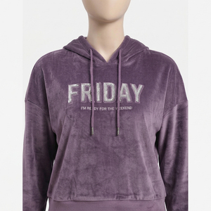 Ensemble de survêtement pour femme en velours brodé avec logo personnalisé, veste en coton à capuche, pantalon ajusté avec grandes poches, sweat d'hiver - Product Image 2