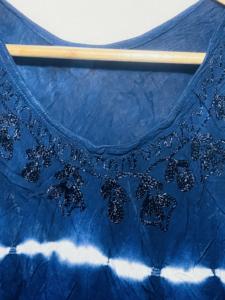 Túnica sin mangas estilo bohemio con cuello redondo y estampado tie-dye azul marino para mujer |   Vestido Casual Holgado y Moderno con Corte Evase para Verano - Product Image 3