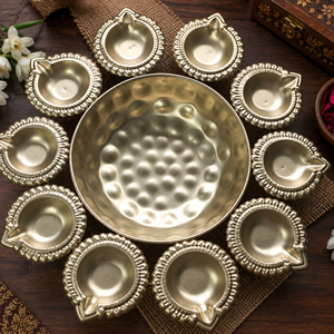 Brass Finish Urli Diya Bowl for Pooja Room <b>Mandir</b> Use Indian Festival Decoration Handmade Eco-Friendly Candle Oil Lamp Display - Product Image 1