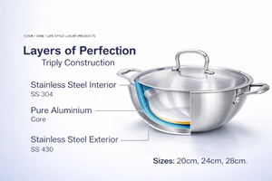 Kadai en acier inoxydable de qualité supérieure avec couvercle |   Wok profond de 3 L avec revêtement en PTFE pour cuisinière à induction et à gaz, marmite de cuisson robuste avec poignées - Product Image 5