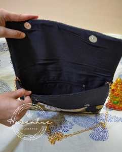 Bolso de Mano Rectangular con Cierre, Bordado Floral con Cuentas de Algodón Hecho a Mano, con Correa de Cadena para Fiesta - Product Image 2