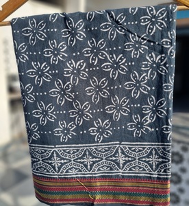 Hand Block Print With Zari Border Cotton Sarong Floral Beach Wrap Pareo Boho Lightweight <b>Cover</b> <b>Up</b> Indian Printed Summer Scarf - Product Image 5