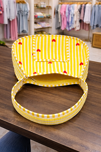 Bolso de Hombro de Tela de Algodón Acolchado - Amarillo a Rayas, Impermeable, Ligero, Lavable a Mano, Estilo Vintage para Navidad y San Valentín - Product Image 2
