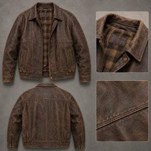 Chaqueta de Cuero Genuino Marrón Vintage para Hombre, Chaqueta de Motociclista Clásica Informal, Chaqueta de Cuero Retro Premium OEM para Invierno - Product Image 3
