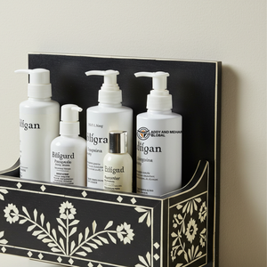 Estante de Baño de Lujo con Incrustaciones de Hueso Negro – Estante de Vanidad Floral Montado en la Pared Hecho a Mano con Incrustaciones de Hueso Negro - Product Image 3