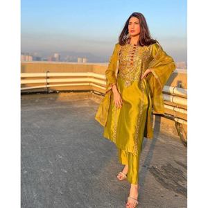 DISEÑADOR CHINON MEBROIDERY TRABAJO SUPERIOR CON MOSTAZA DUPATTA - Product Image 1