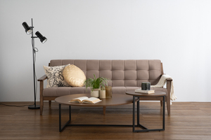 Industrial <b>Round</b> Nesting <b>Coffee</b> <b>Table</b> Durable <b>Black</b> Metal Legs Large Midcentury Modern Portable Living Room Furniture Home - Product Image 4