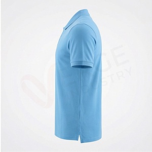 เสื้อโปโลผู้ชายสีฟ้าอ่อน แขนสั้น ผ้าฝ้ายปิเก้ สวมใส่สบาย ระบายอากาศได้ดี ทรงปกติ ดีไซน์ถักแบบเรียบ - Product Image 3