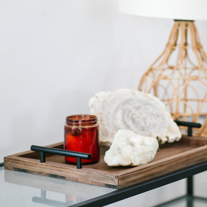 ชุดถาดไม้อะคาเซียสำหรับตกแต่ง2ชิ้นพร้อมที่จับโลหะสำหรับเสิร์ฟอาหารชาร์เทอรีโต๊ะเครื่องแป้งโต๊ะใช้ที่บ้านหรือคาเฟ่ - Product Image 6