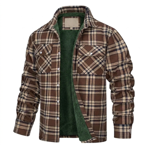 Veste en polaire à carreaux à manches longues pour homme, coupe ajustée, grande taille, respirante, coupe-vent, imperméable, % coton, toutes saisons, OEM personnalisé - Product Image 4