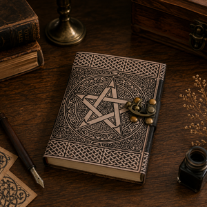 Journal en cuir vintage |   Carnet gaufré Pentagramme Celtique avec cadenas antique, fait main, pour la rédaction et le voyage, cadeau pour hommes et femmes - Product Image 2