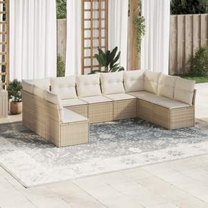 Ensemble de canapés de jardin beige crème blanc en rotin, mobilier d'extérieur, coussins imperméables, design contemporain - Product Image 3